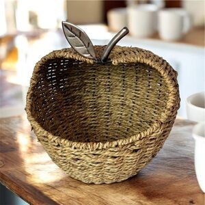 Vintage Apple Shaped Rattan Storage Basket